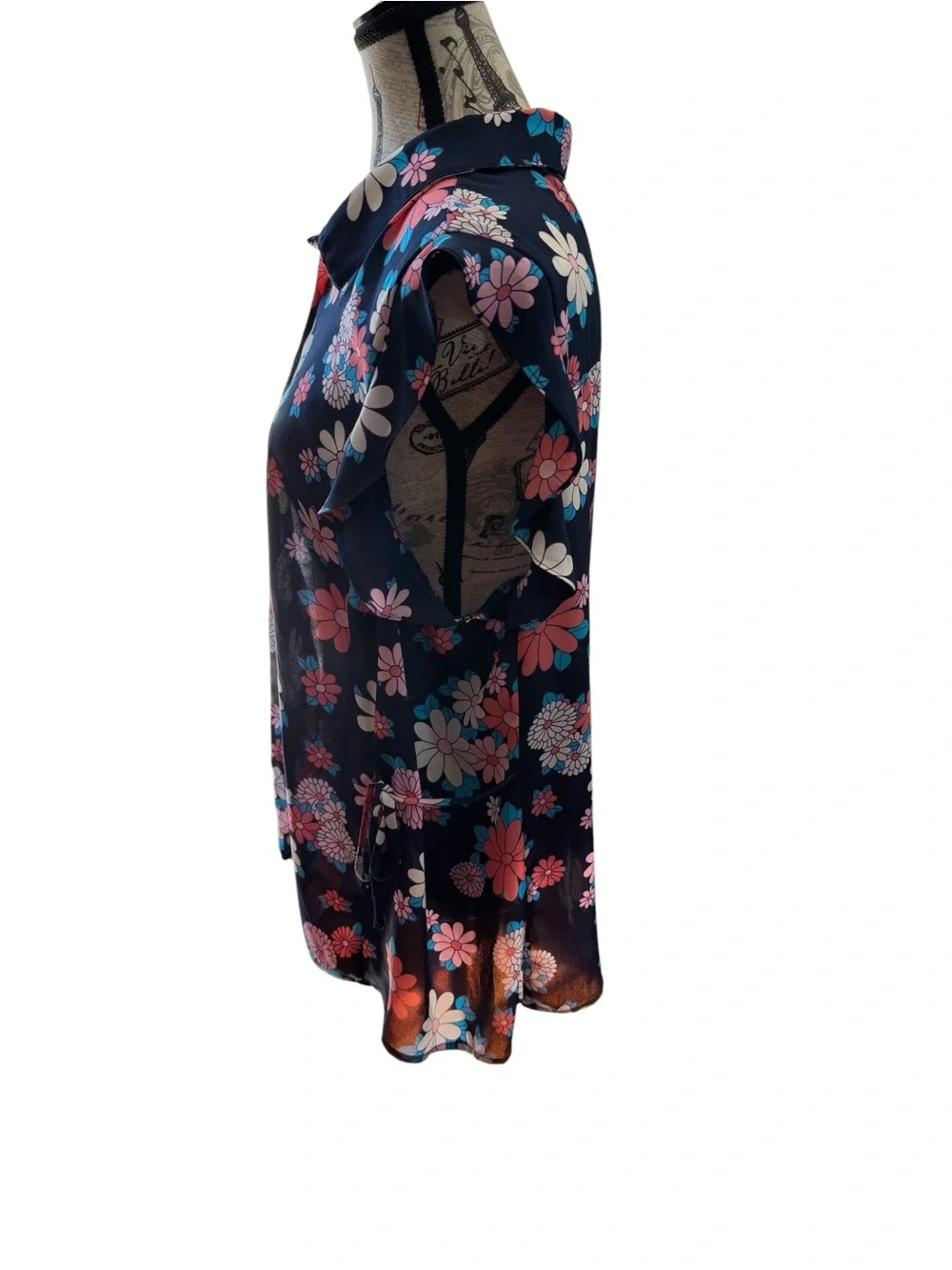 Modcloth Navy Floral Ruffle-Cap Button Blouse - Picture 3 of 8